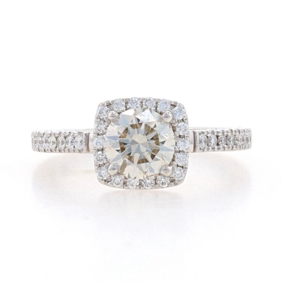 White Gold Lab-Created Diamond Halo Engagement Ring 14k Rnd 1.30ctw GIA Sz 3/4